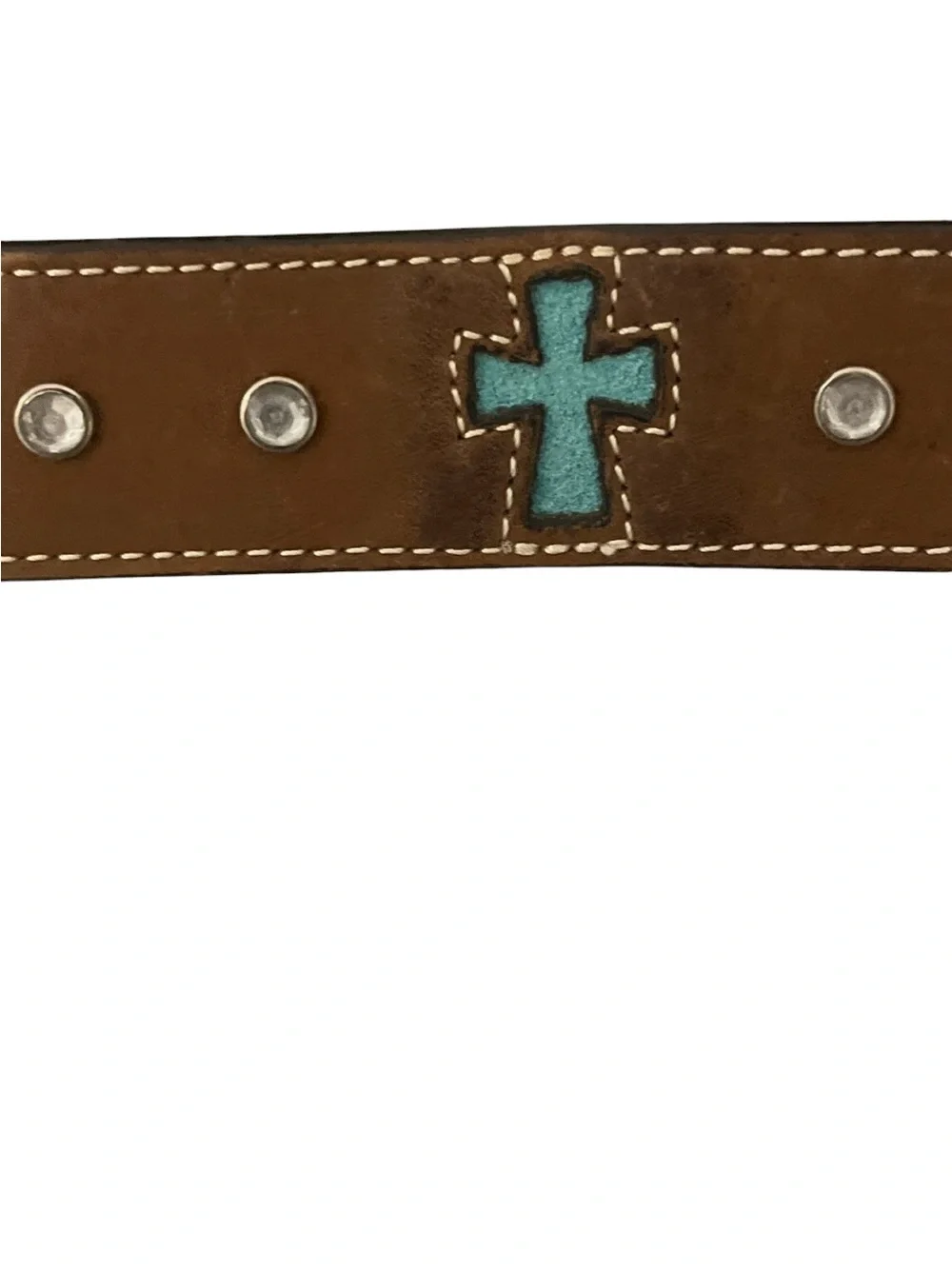 3D Genuine Leather Belt Youth 20 Laser Cut Cross Rhinestones Bronc Rider Buckle